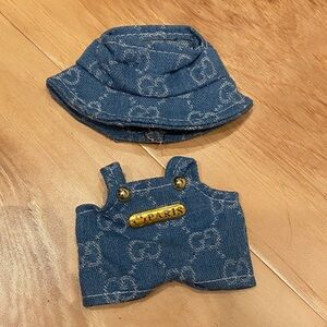 Blue Denim GG labubu Outfit with Hat
